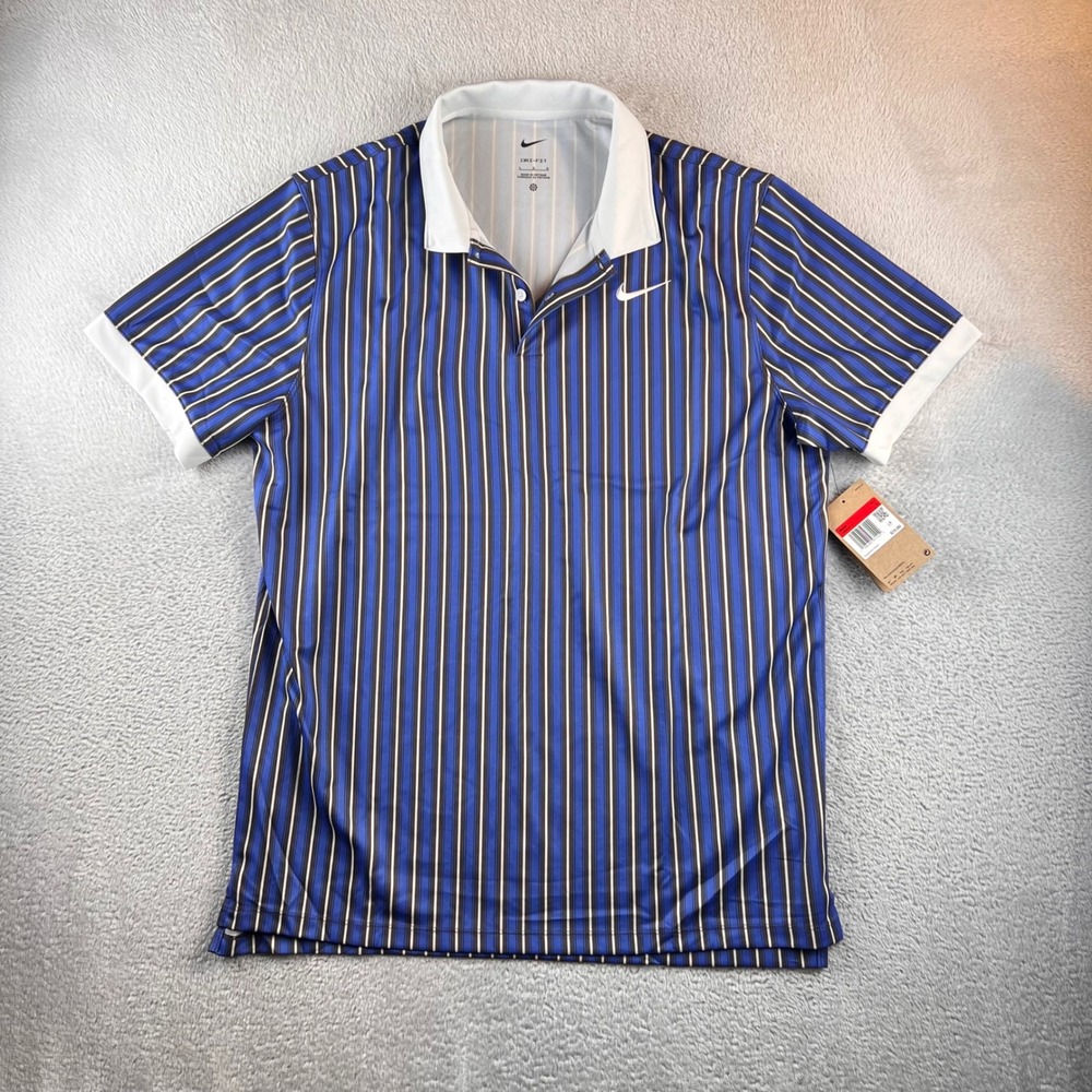 Nike Golf Dri-FIT Striped Polo Shirt Mens Large Blue Brown HM5643-411 NWT